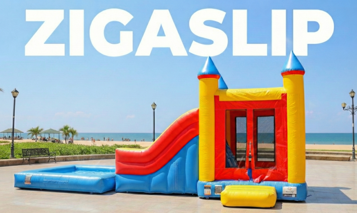 Escorrega insuflável ZIGASLIP com piscina