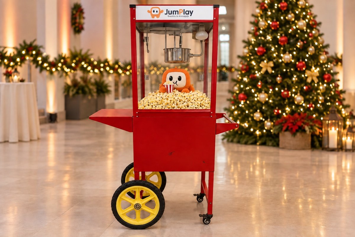 Carrinho de pipocas num cenário de Natal ilustrativo